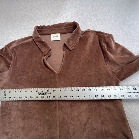 Wrap London Womens Velour V-Neck Collared Pullover Top Size 8 Brown Long Sleeve - Picture 7 of 8